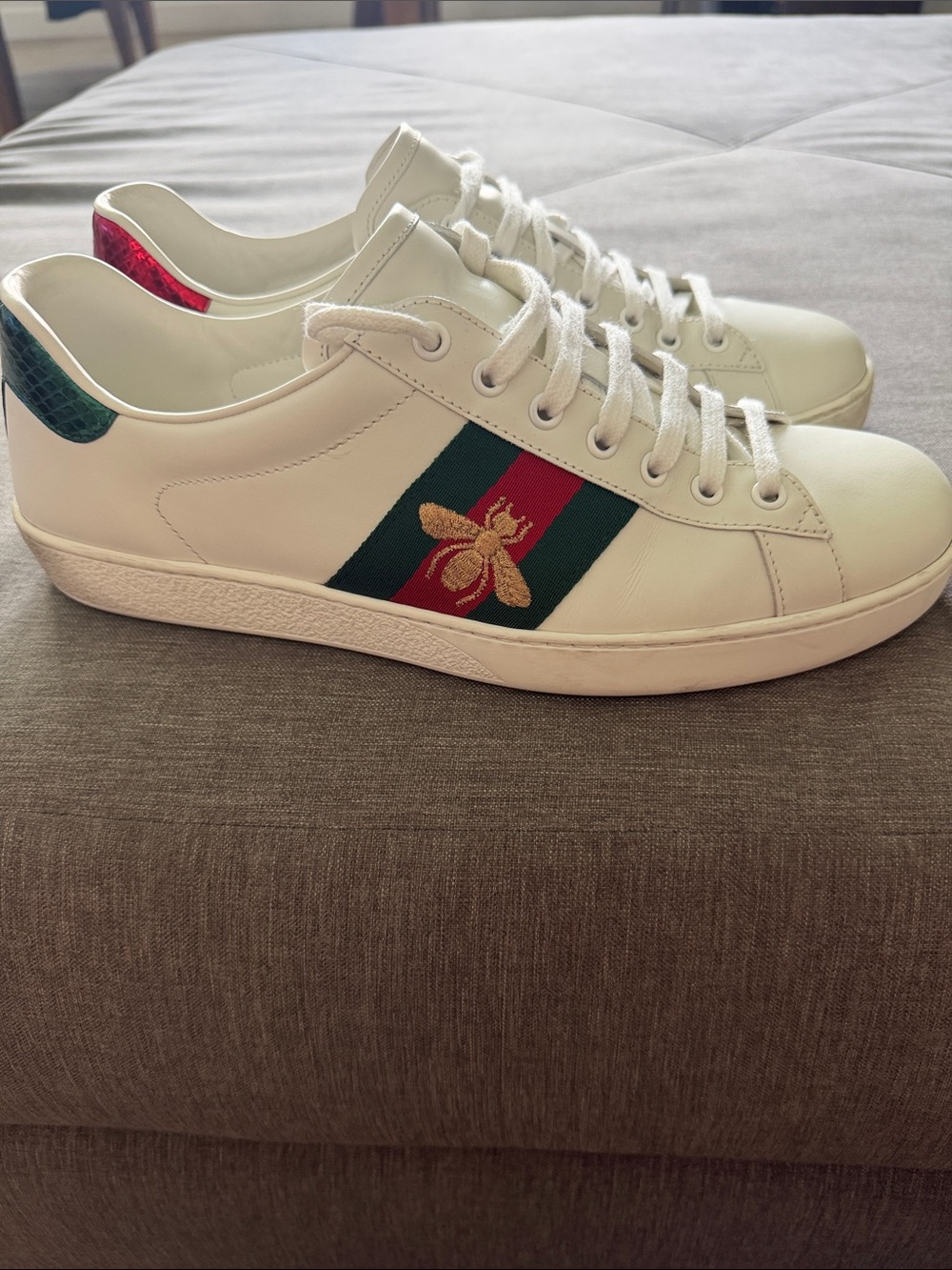 Gucci White Leather Sneakers with Green and Red Web - Picture 4 of 7